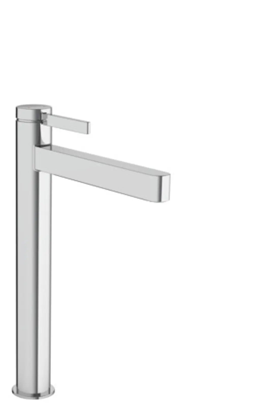 Hochwertiger Einhebel-Waschtischmischer von Hansgrohe mit einer schlichten, geraden Linie und einem Hebel zur Wasserdruckregelung, ideal für Aufsatzwaschtische.